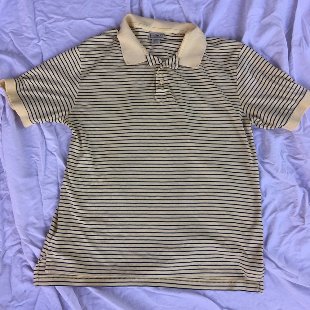 Yellow and navy striped L.L bean polo shirt